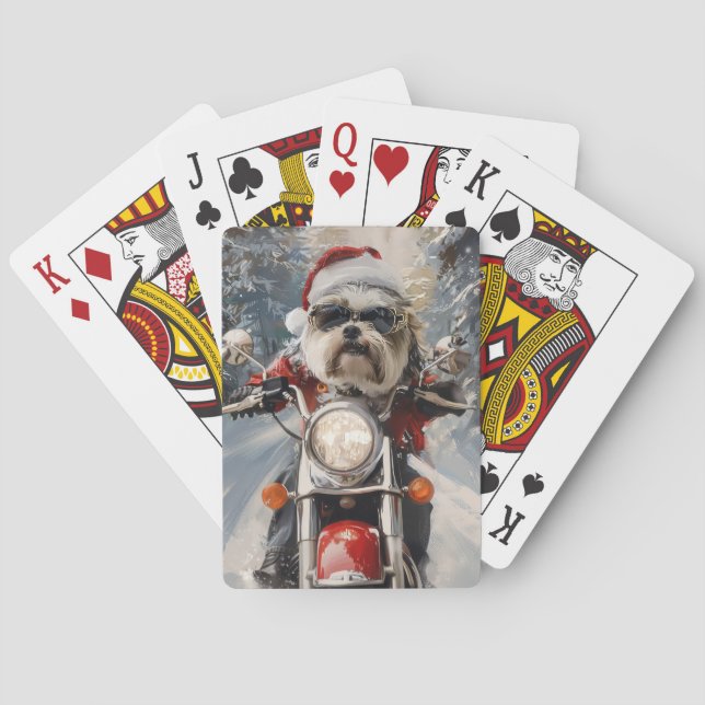 Baraja De Cartas Navidades en motocicleta de Malti Tzu (Reverso)