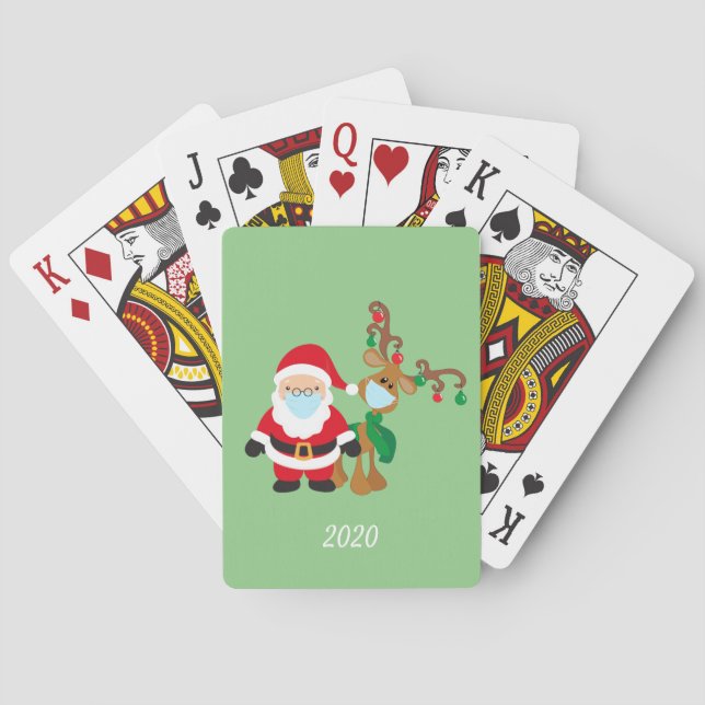 Baraja De Cartas Navidades enfrentan máscara Santa y reno 2020 (Reverso)