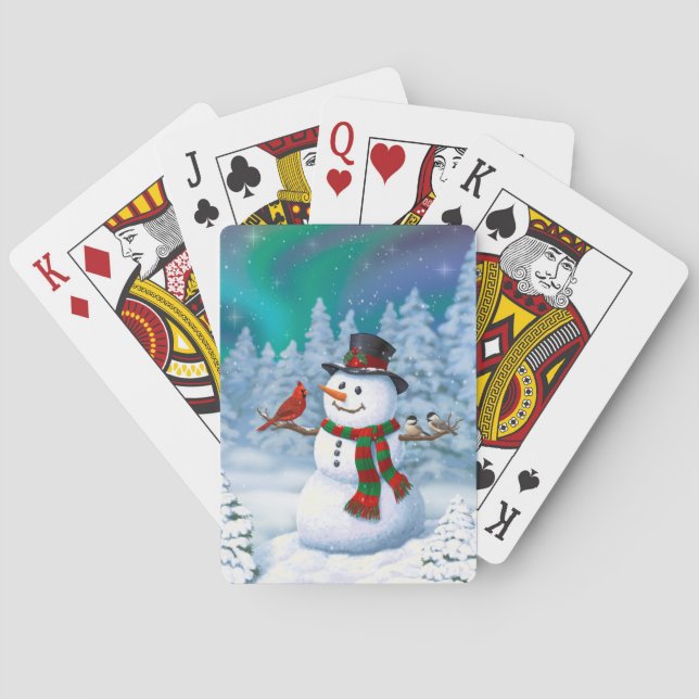 Baraja De Cartas Navidades felices Snowman y Birds Winter Scene (Reverso)