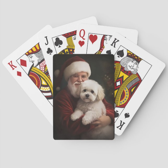 Baraja De Cartas Navidades festivos de Bichon Frise con Santa Claus (Reverso)