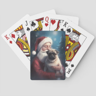 Baraja De Cartas Navidades festivos de Pug con Santa Claus