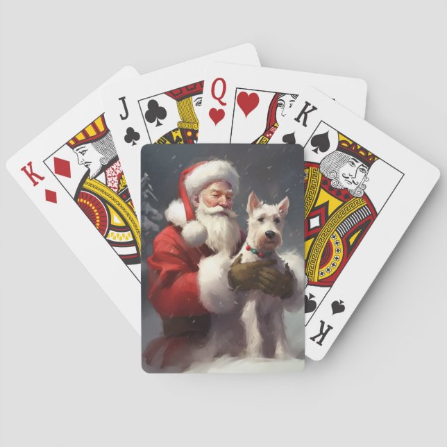 Baraja De Cartas Navidades festivos de Wire Fox Terrier Santa Claus (Reverso)