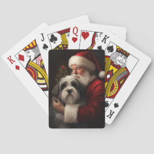 Baraja De Cartas Navidades festivos del Tibetano Terrier Santa Clau