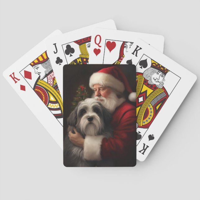 Baraja De Cartas Navidades festivos del Tibetano Terrier Santa Clau (Reverso)