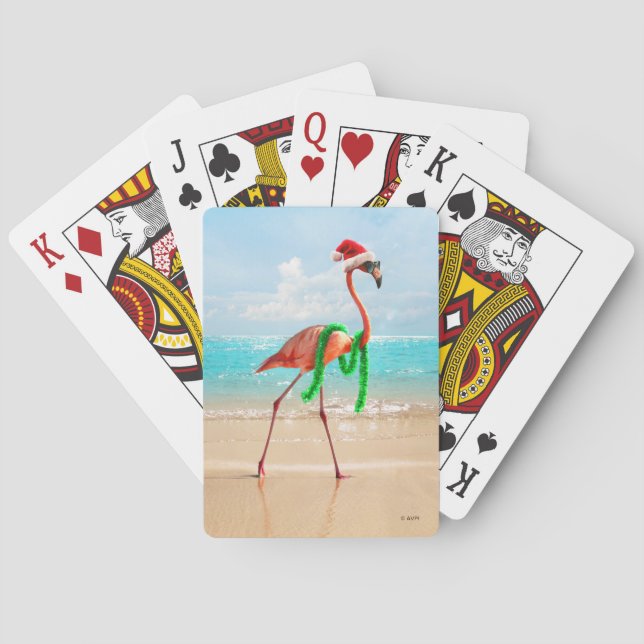 Baraja De Cartas Navidades Flamingo en la playa (Reverso)