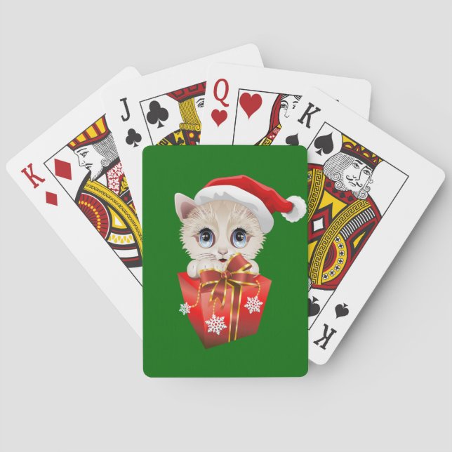 Baraja De Cartas Navidades gatitos Santa con regalo (Reverso)