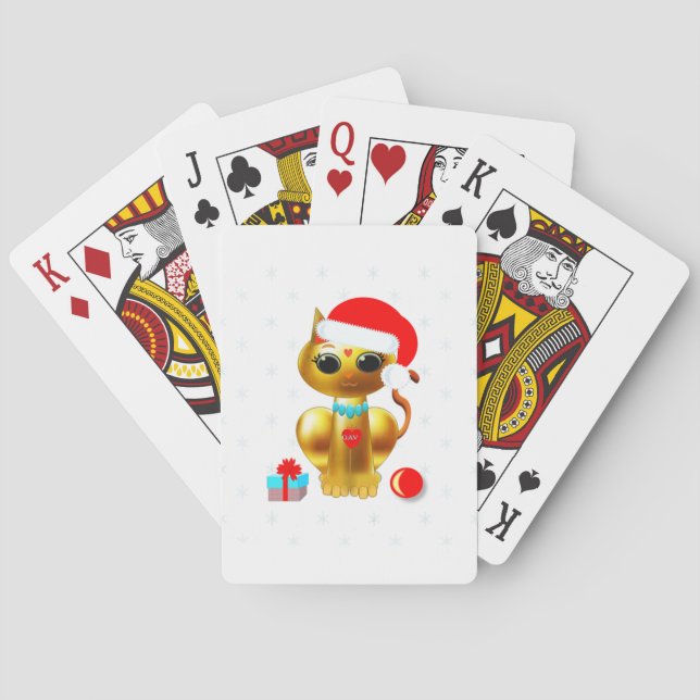 Baraja De Cartas Navidades golden kitty cat personalizado (Reverso)