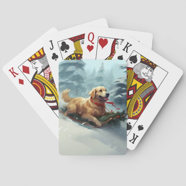 Baraja De Cartas Navidades Golden Retriever nevan invierno (Reverso)