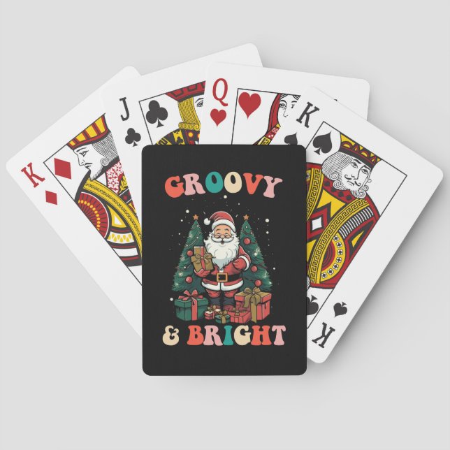 Baraja De Cartas Navidades Groovy Y Luminosos Santa Holiday Retro (Reverso)