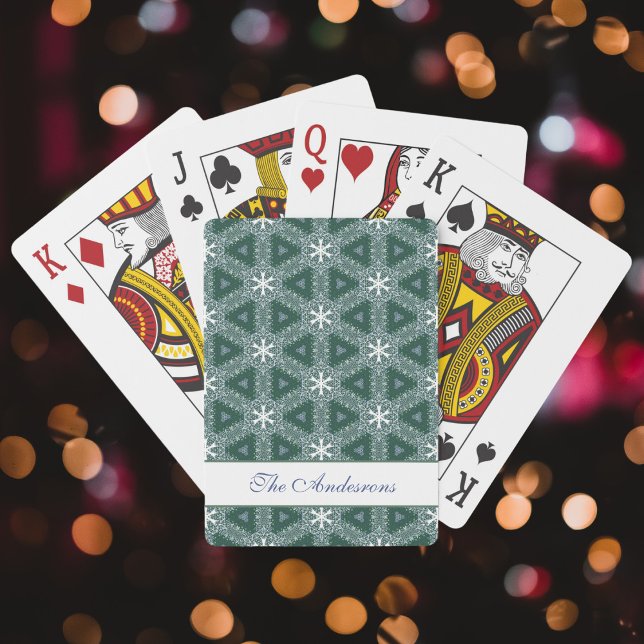 Baraja De Cartas Navidades Patrón copo de nieve Verde personalizado (Subido por el creador)