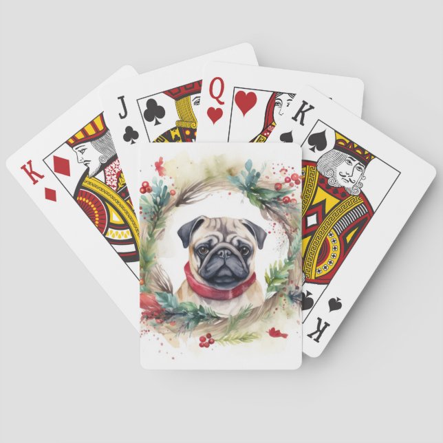 Baraja De Cartas Navidades Pug Wreath Festix Pup (Reverso)