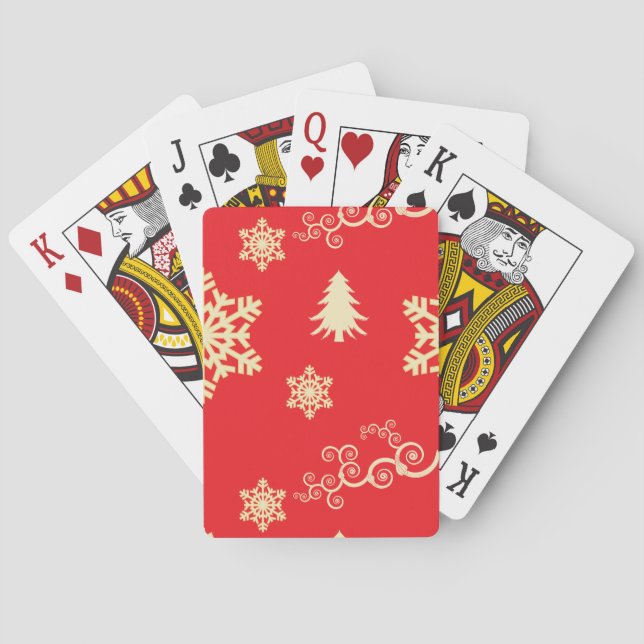 Baraja De Cartas Navidades rojos con copos de nieve con crema (Reverso)