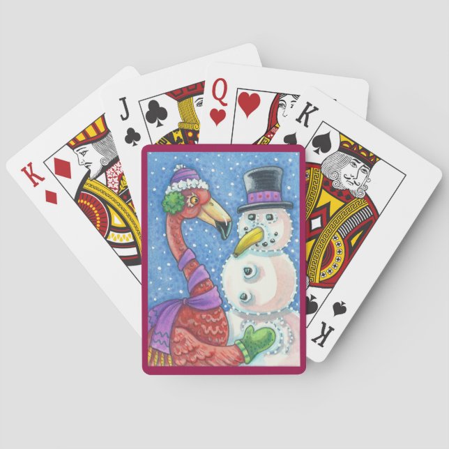 Baraja De Cartas Navidades rosados de Flamingo Snowman JUGANDO TARJ (Reverso)
