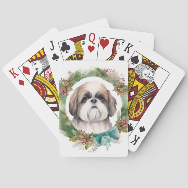 Baraja De Cartas Navidades Shih Tzu abuchean presentación festiva (Reverso)