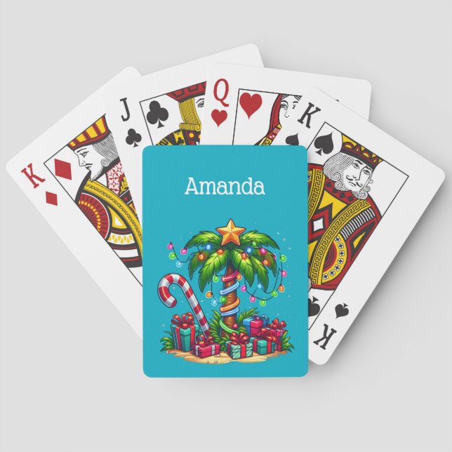 Baraja De Cartas Navidades tropicales arbol de palmas de vacaciones (Reverso)
