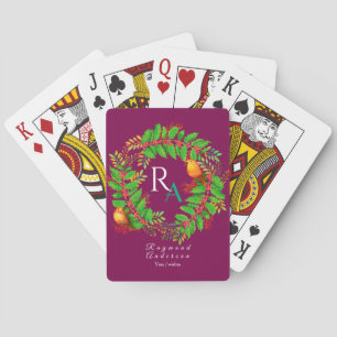 Baraja De Cartas Navidades Wreath Monogram Wine