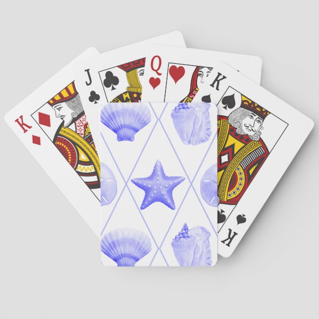 Baraja De Cartas Navy Blue Coastal Seashells Starfish (Reverso)
