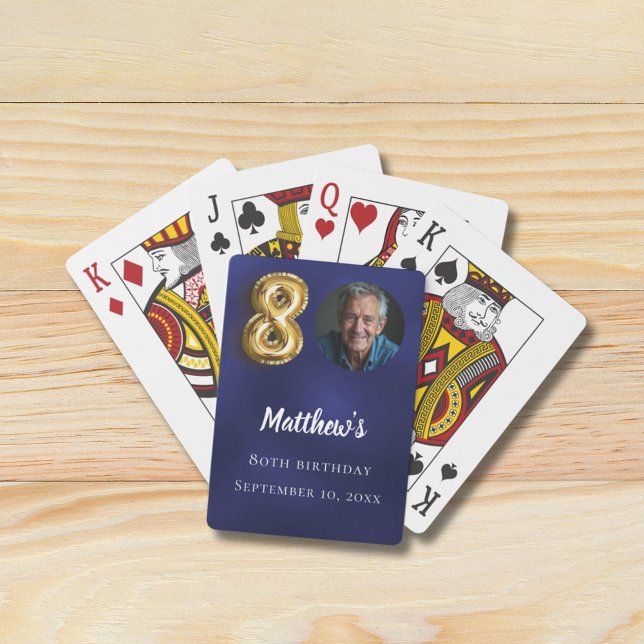 Baraja De Cartas Navy blue gold 80th photo birthday party (Subido por el creador)