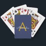 Baraja De Cartas Navy Blue Gold Modern Script Girly Monograma Nombr<br><div class="desc">Cartas de juego de nombres de monograma de escritura simple azul y oro de Marina. Esto hace que el dulce perfecto cumpleaños 16,  boda,  ducha de novia,  aniversario,  ducha de bebé o fiesta de soltera sea regalo para alguien que ama el lujo glam y los estilos de moda.</div>