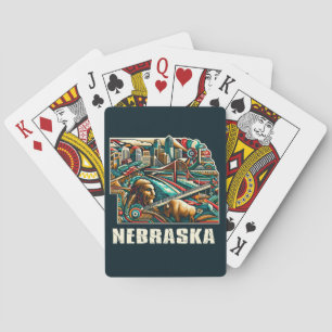 Baraja De Cartas Nebraska Bold Geometric City Skyline Art