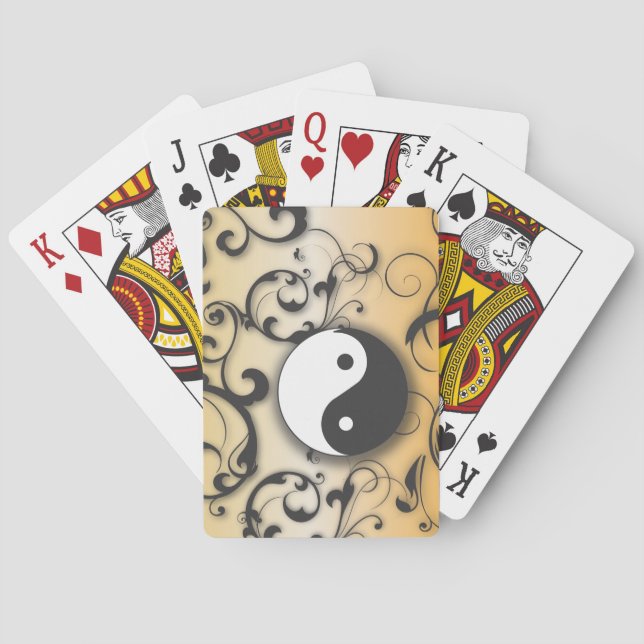 Baraja De Cartas Negro con Yin de bronce y Yang (Reverso)