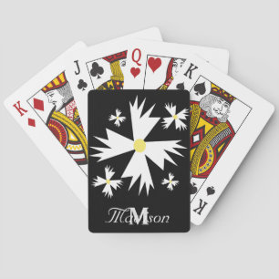 Baraja De Cartas Negro geométrico de la margarita floral blanca bon