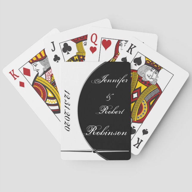 Baraja De Cartas Negro y blanco Boda de Círculo moderno (Reverso)
