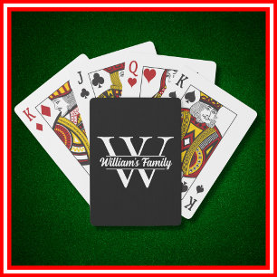 Baraja De Cartas Negro y Blanco   Monograma de apellido familiar si