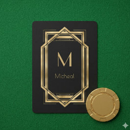 Baraja De Cartas Negro y dorado geométrico | Monograma y nombre