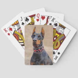 Baraja De Cartas Negro y Tan Doberman Pinscher en cuello de joyas