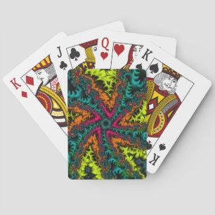 Baraja De Cartas Neón   Arte fractal azul y Naranja
