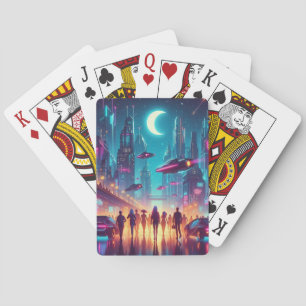 Baraja De Cartas Neon Cityscape