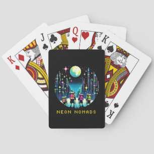 Baraja De Cartas Neon Nomads - Cyberpunk Pixel Art Travel Design