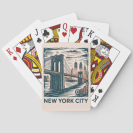 Baraja De Cartas New York City Brooklyn Bridge Bold Retro Skyline