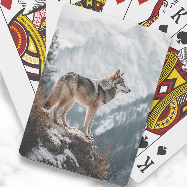 Baraja De Cartas Nieve en las montañas de la foto del lobo gris (Gray wolf on a snow-covered mountain playing cards)