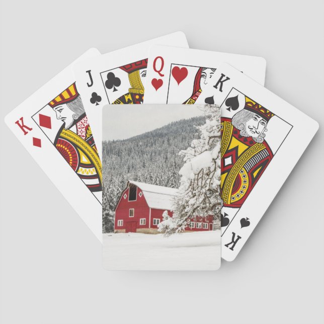 Baraja De Cartas Nieve fresca en granero rojo (Reverso)