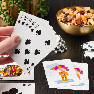 Baraja De Cartas Niña con Paraguas en Día Lluvioso para Niños