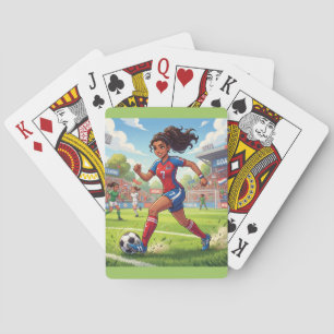 Baraja De Cartas Niña de dibujos animados linda jugando fútbol