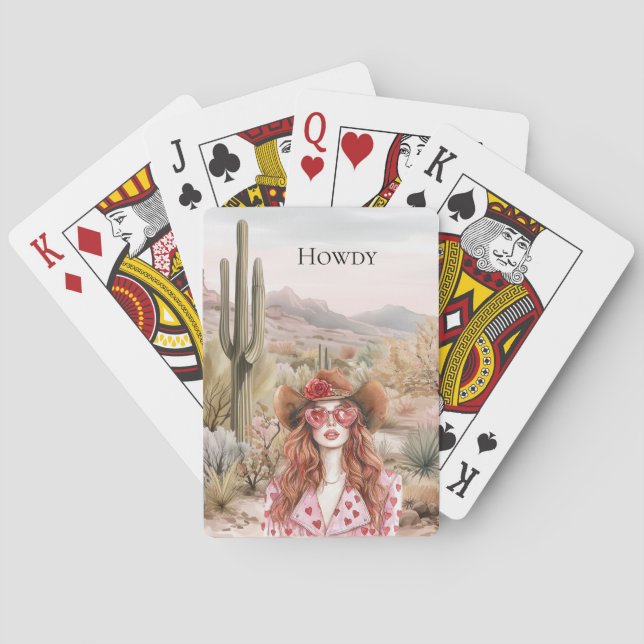 Baraja De Cartas Niña de vaca occidental con gafas de sol rosadas (Reverso)