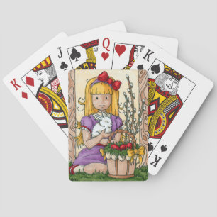 Baraja De Cartas Niña pequeña con conejo de Pascua