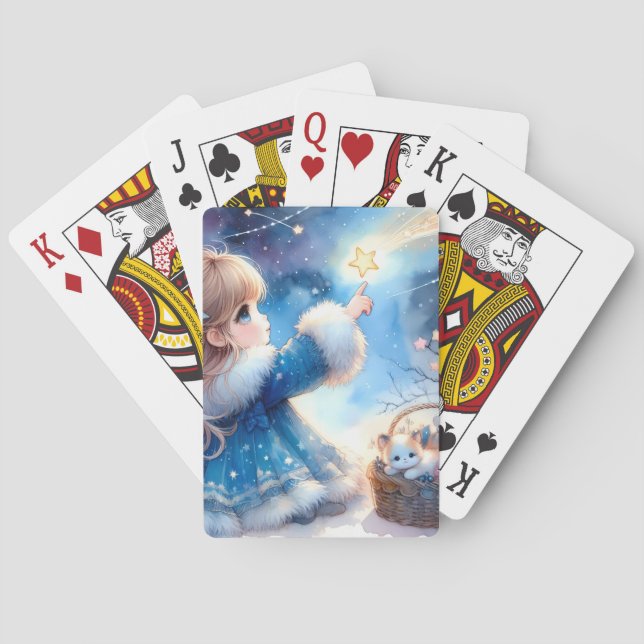 Baraja De Cartas Niña Soñadora de Estrellas Acuarela (Reverso)