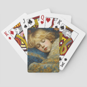 Baraja De Cartas Niño dormido en sueño en la inclinación floral