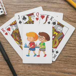 Baraja De Cartas Niños adorables que llevan bandejas de comida