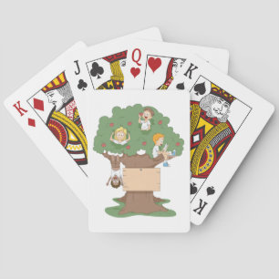 Baraja De Cartas Niños Divertidos Jugando en un Manzano