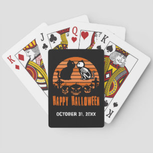 Baraja De Cartas Niños Felices Halloween Skeleton Cat Retro Sunset