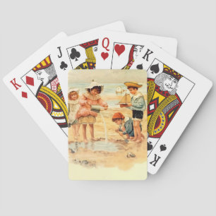 Baraja De Cartas Niños Victorianos Antiguos en la Playa Arte Fino