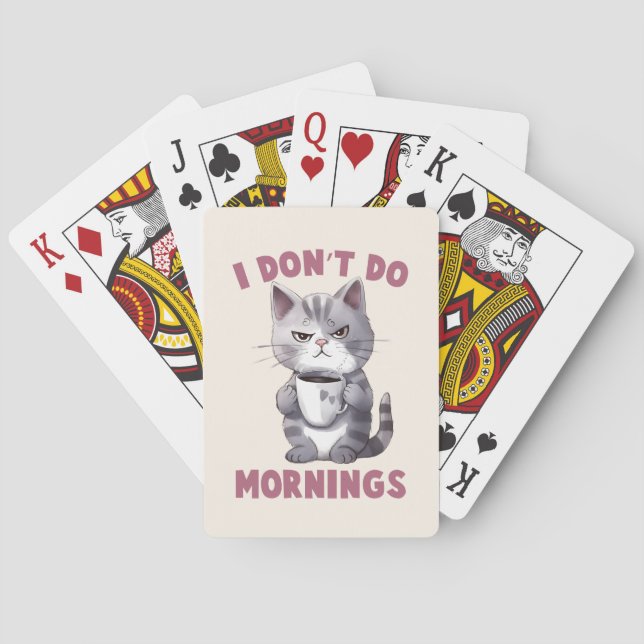 Baraja De Cartas No hago mañanas - Gato gris con café (Reverso)