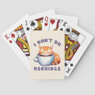 Baraja De Cartas No hago mañanas - un gato Naranja con café.
