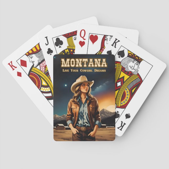 Baraja De Cartas Noche estilo retro lindo Sky Montana Cowgirl (Reverso)