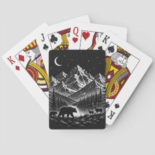 Baraja De Cartas Noche Salvaje de Montaña Mística Estilo Linocut